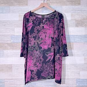 CLARA SUN WOO Relaxed 3/4 Sleeve Jersey Tunic Top Purple Work Travel Womens XL